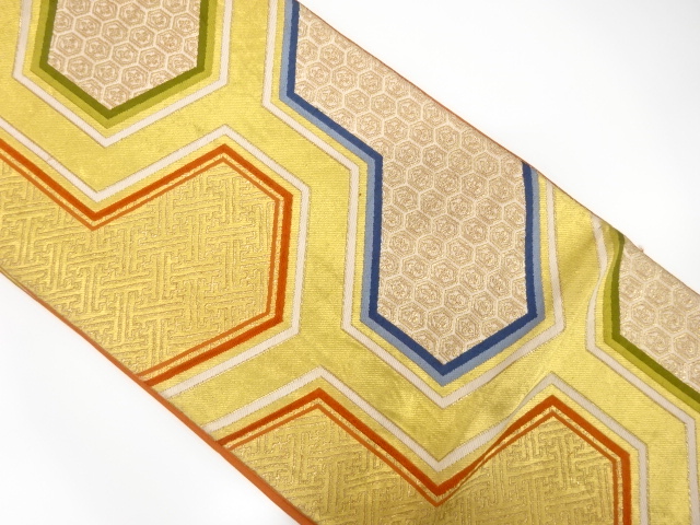 JAPANESE KIMONO / ANTIQUE FUKURO OBI / SILK / WOVEN BISHAMON KIKKO PATTERN